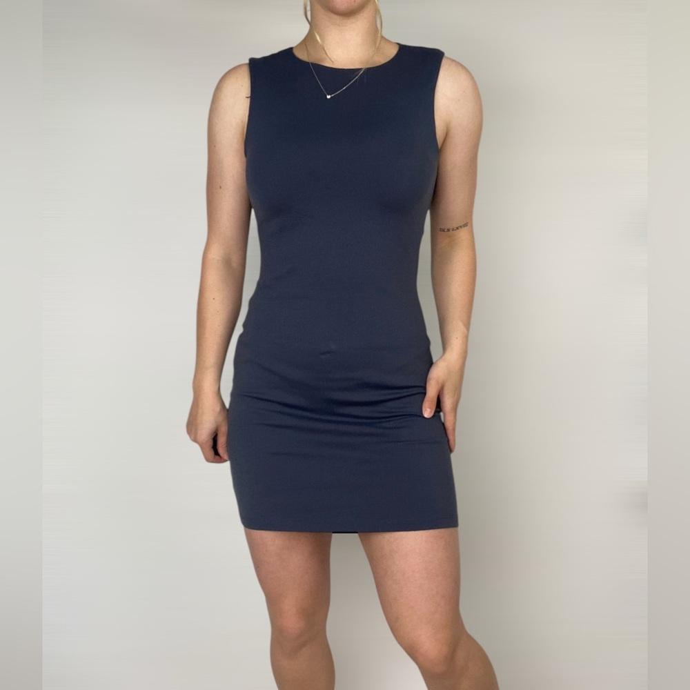 SUSANA MONACCO Gray Dress High Neck‎ Bodycon Mini Dress Draped Back Stretch